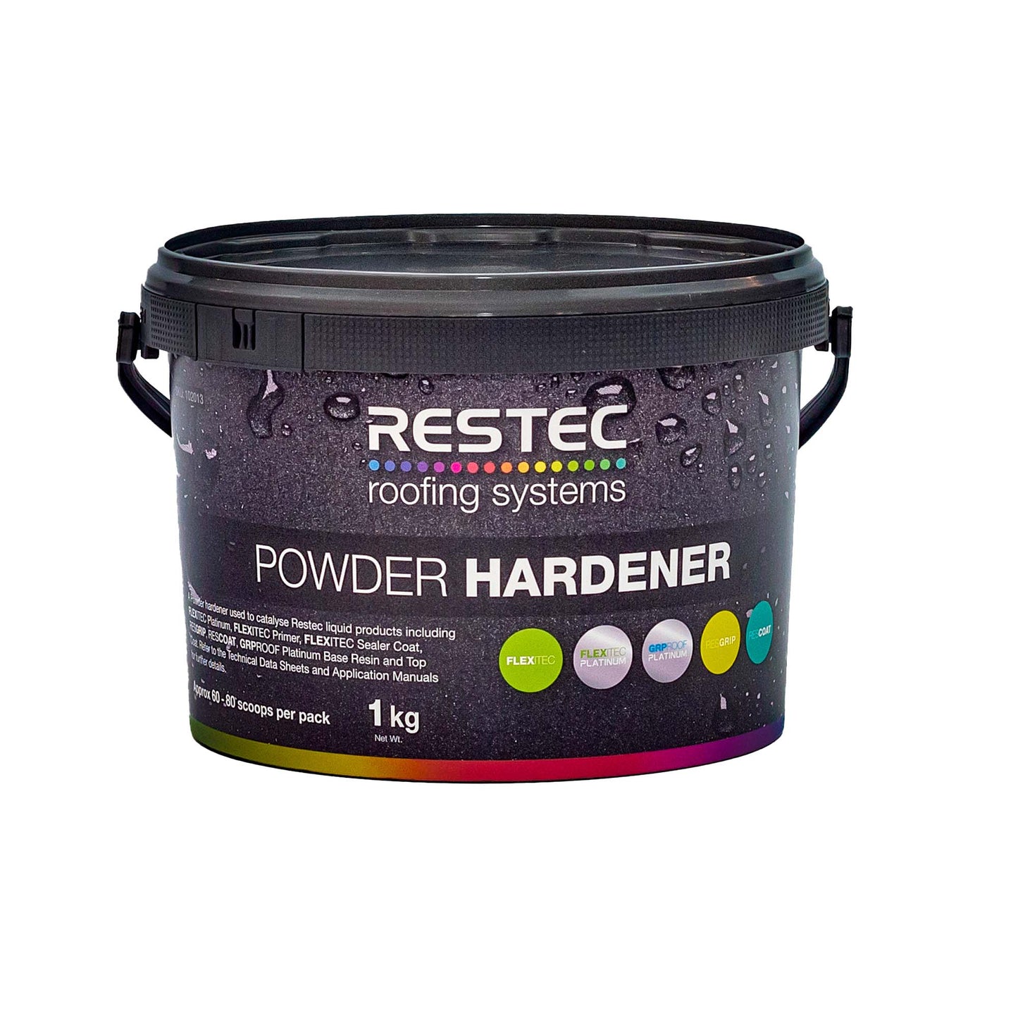 Restec powder hardener container on a white background