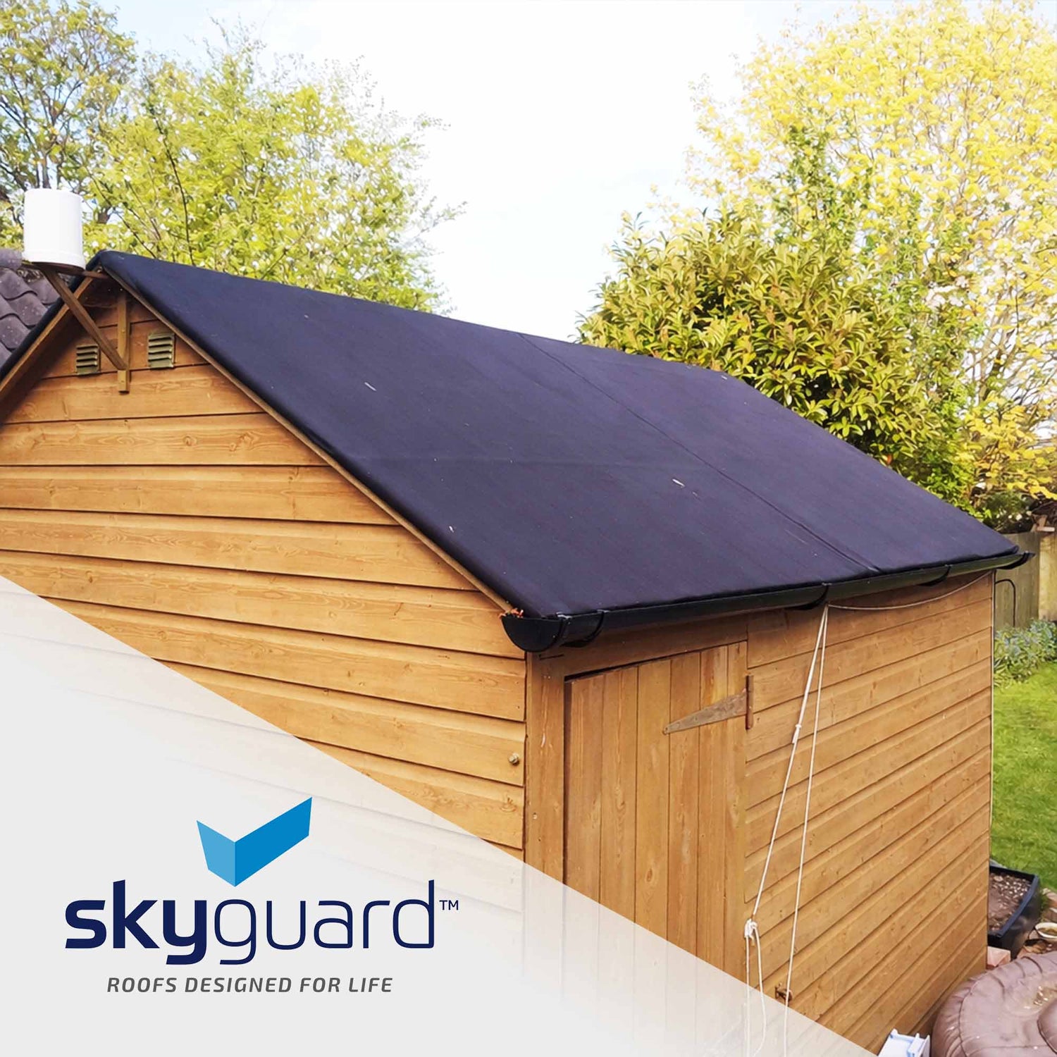skyguard epdm rubber roof kit installed on a shed roof