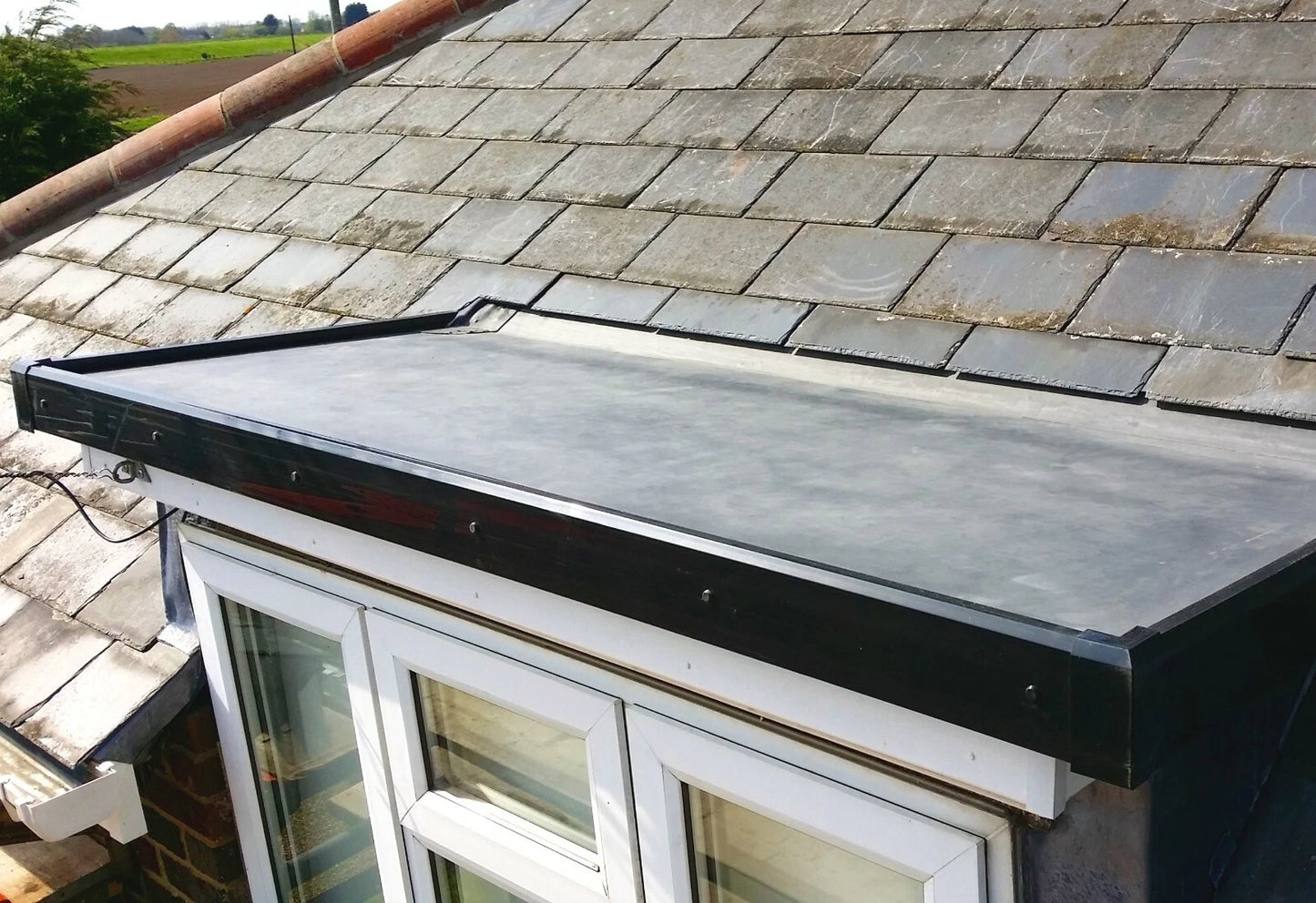 Dormer rubber roof kit fitted to a dormer roof