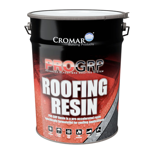 Cromar pro grp fibreglass roofing resin 20kg tin on a white background