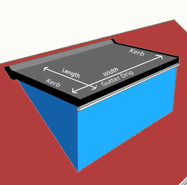 Measuring guide for EPDM rubber roof kit for a dormer roof