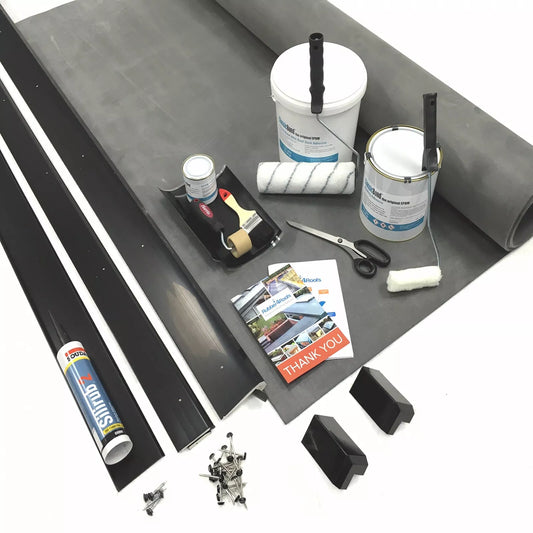 Materials included in the rubber roofing kit for porch roofs