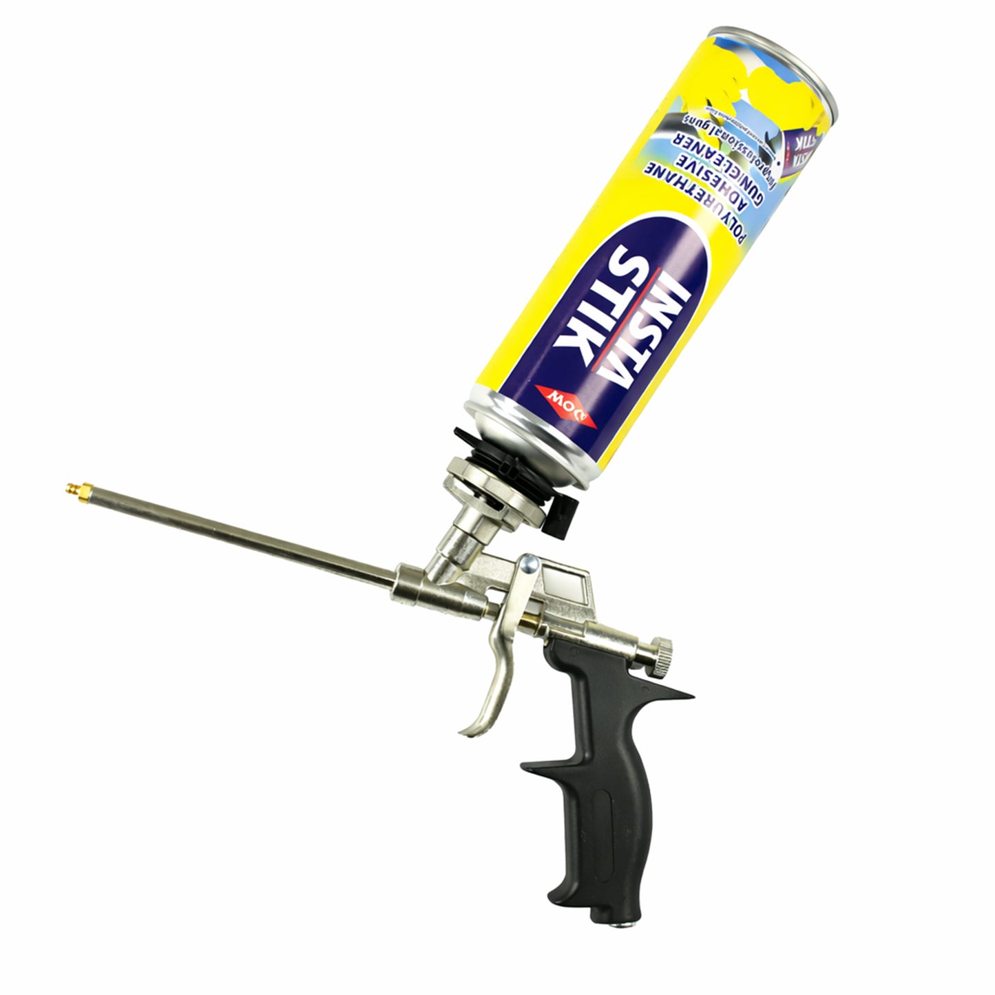 insta-stik applicator gun with insta-stik gun cleaner attached on a white background