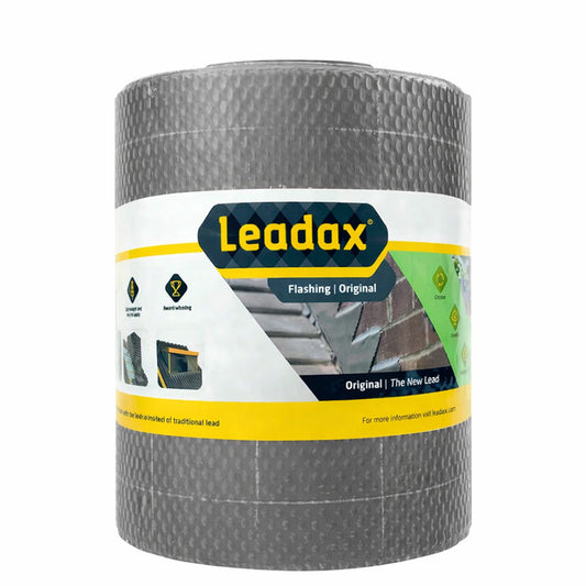 Roll of Leadax flashing material on a white background