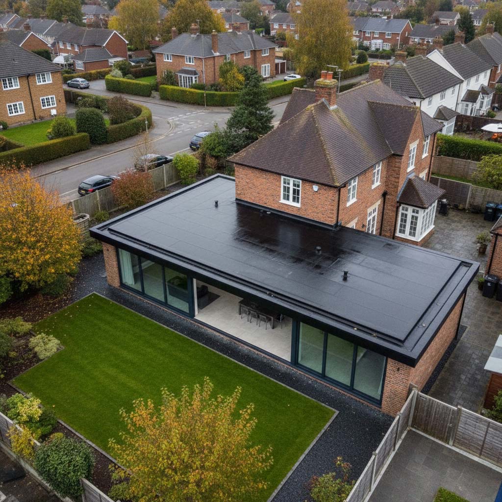 Resitrix SKW Self Adhesive EPDM Black Installed on a Rear Home Extension 