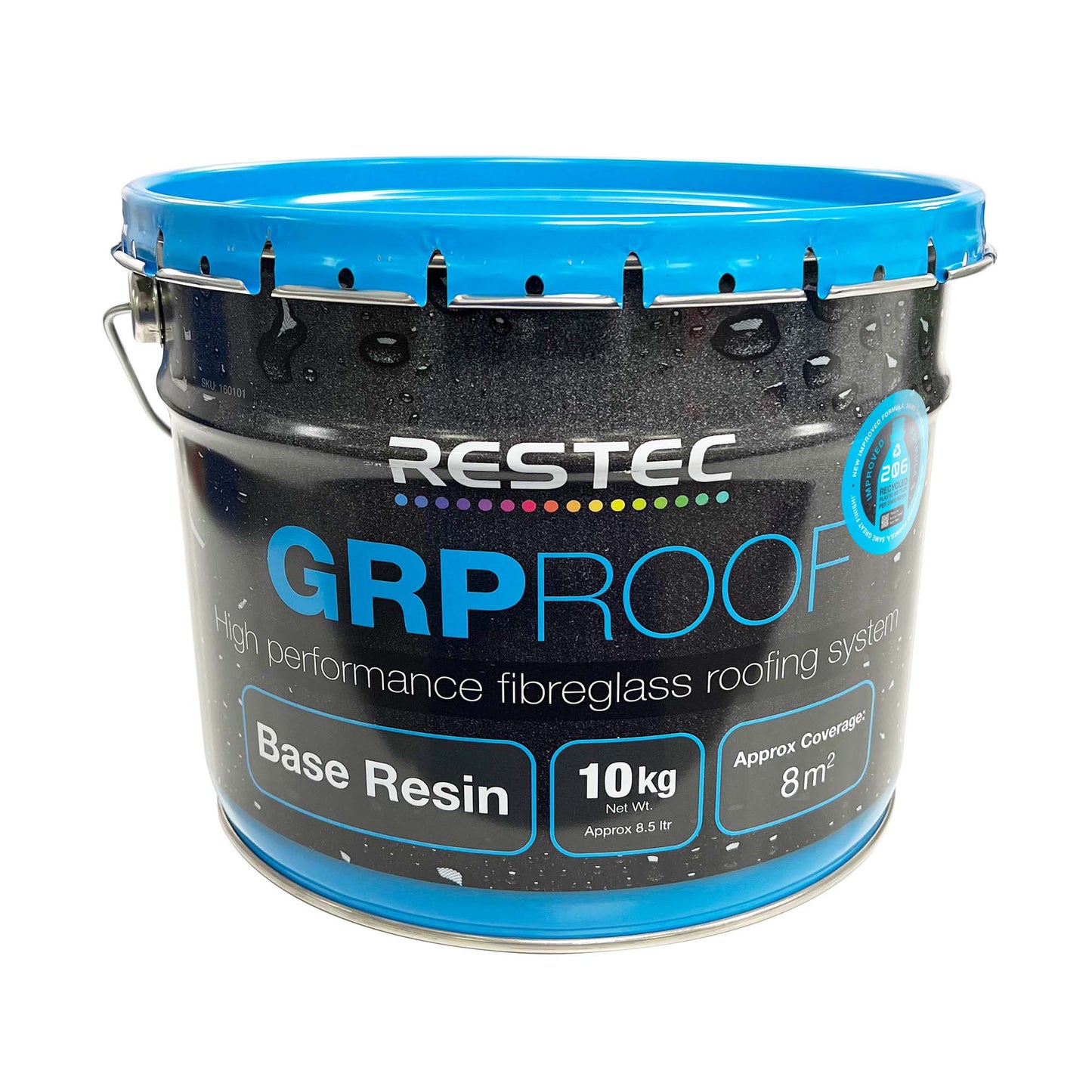 Bucket of Restec GRP Roof Base Resin on a white background