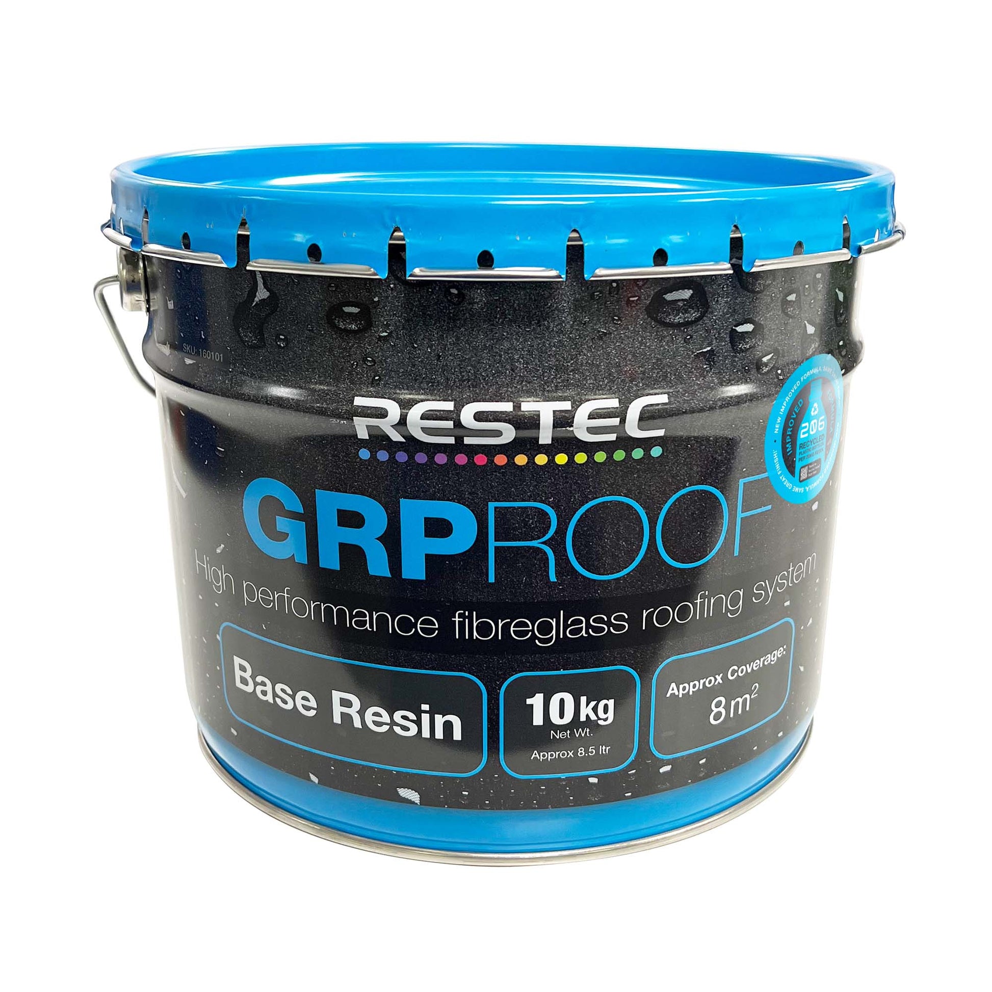 Bucket of Restec GRP Roof Base Resin on a white background