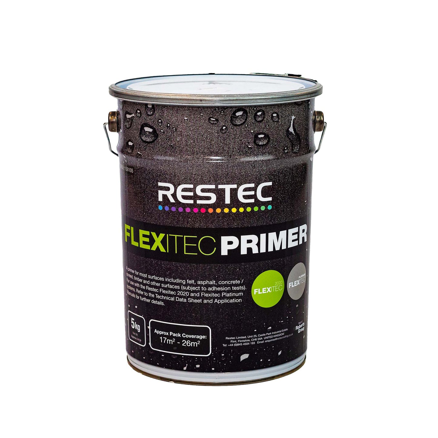 Restec Flexitec Primer 5kg tin on a white background