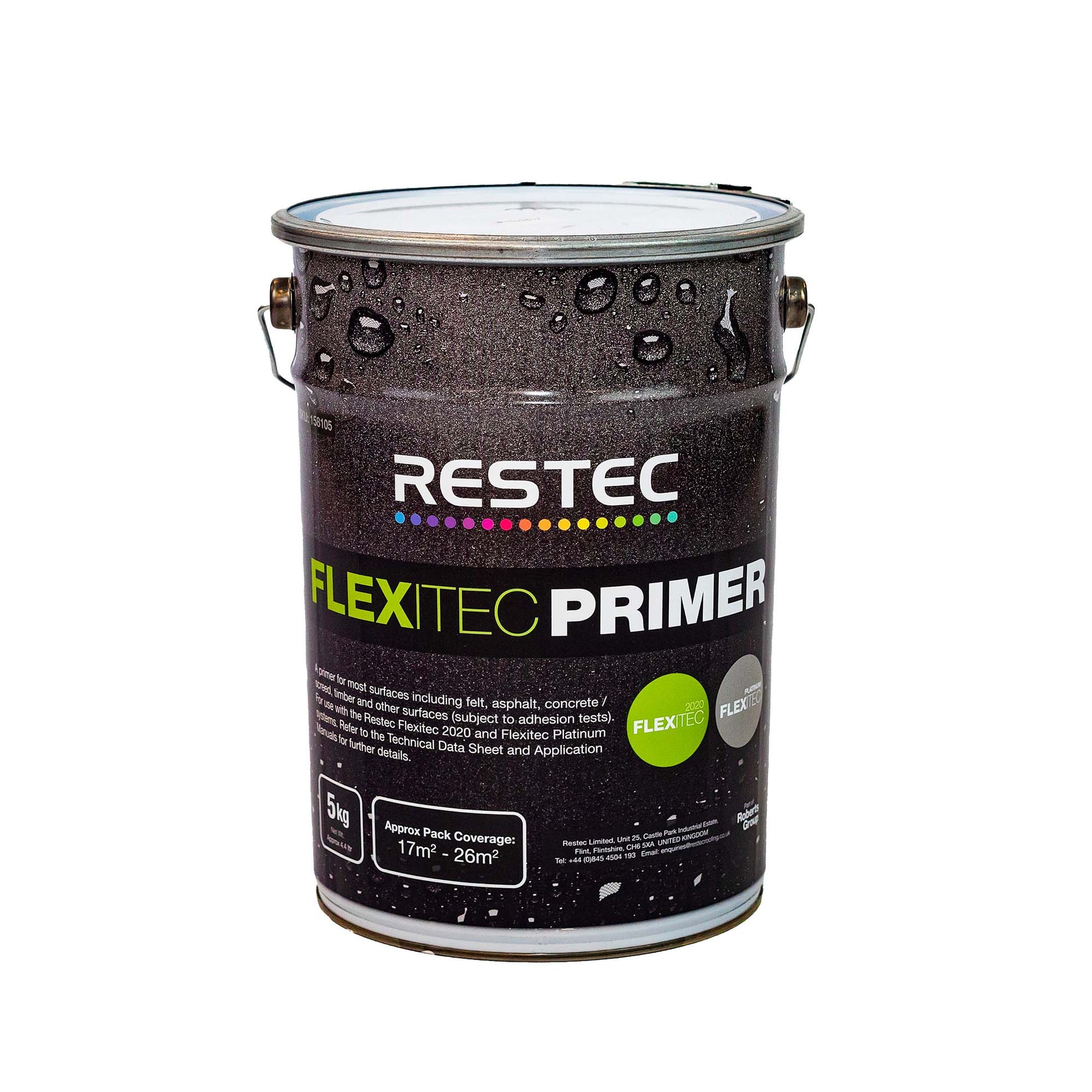 Restec Flexitec Primer 5kg tin on a white background