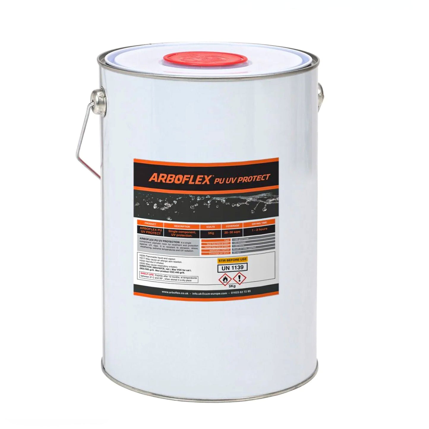 Arboflex pu uv protect 6kg tin on a white background