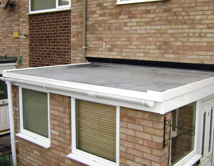 rubber roof kit for porch roofs fitted with white trims