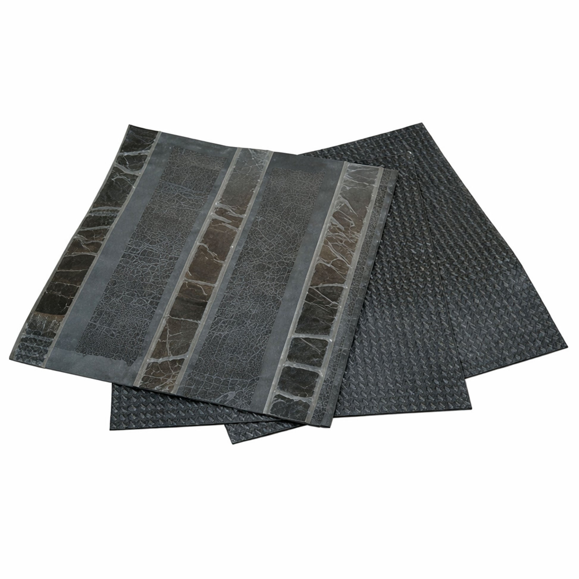 3 walkway pads for epdm rubber roofing laid out on a white background
