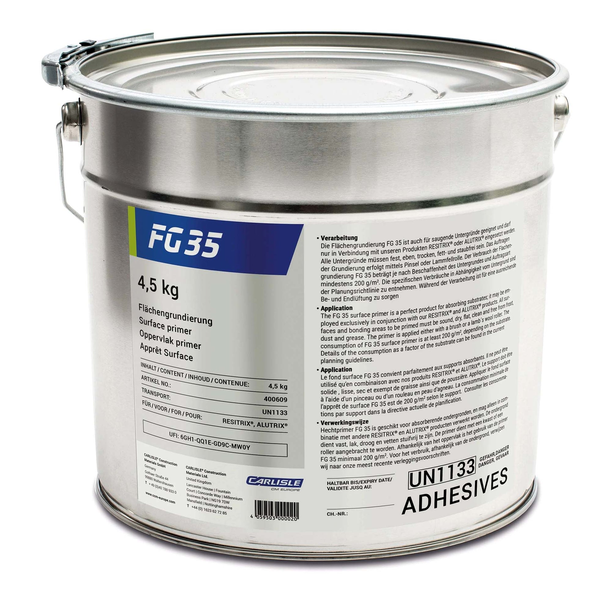 metal tin of fg35 primer used with Resitrix and Alutrix