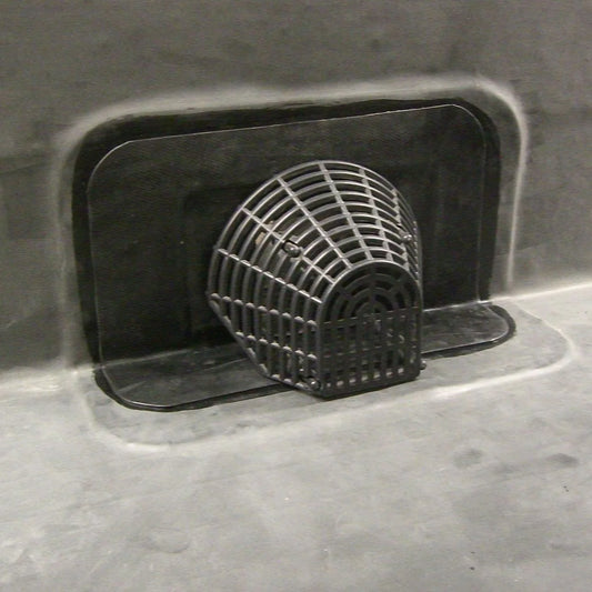 horizontal drain outlet for epdm rubber roofing fitted into parapet wall 