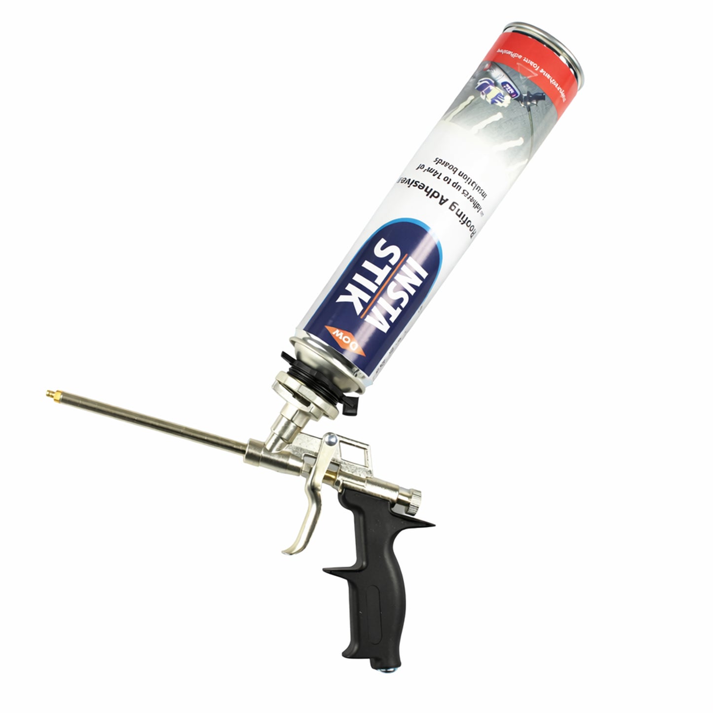 insta-stik applicator gun with insta-stik adhesive attached on a white background