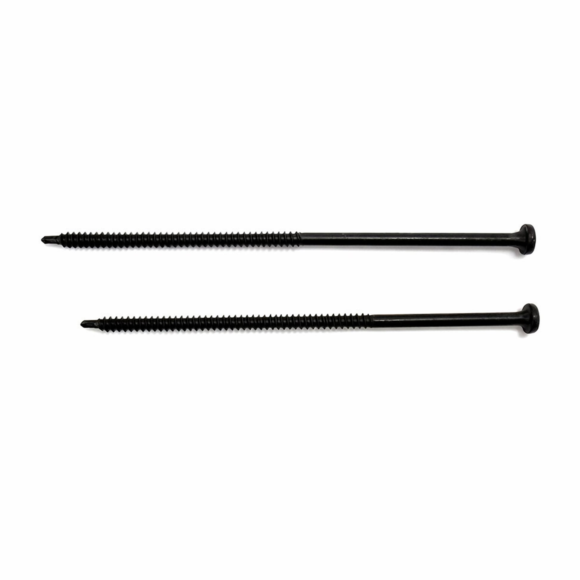 Two black insulation fixing screws for flat roofing