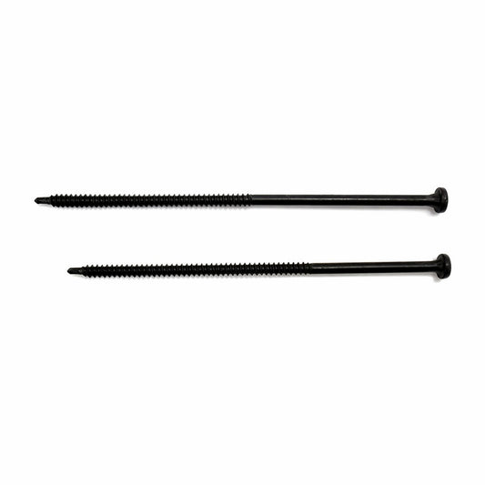 Two black insulation fixing screws for flat roofing