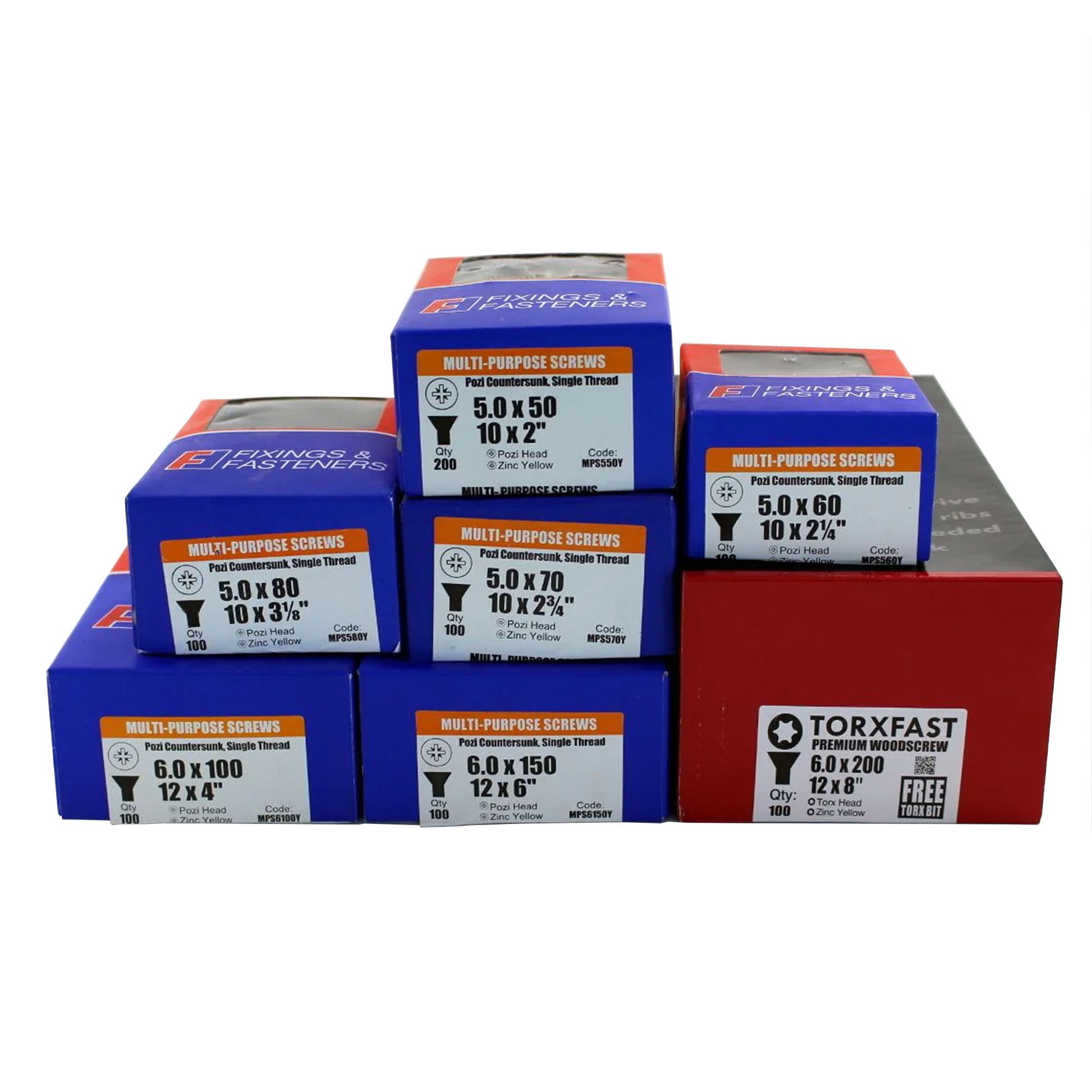 Boxes of multi-purpose deck screws used in flat roofing applications