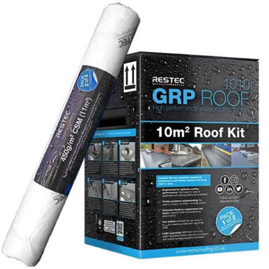 10m² restec grp roof kit in a box on a white background