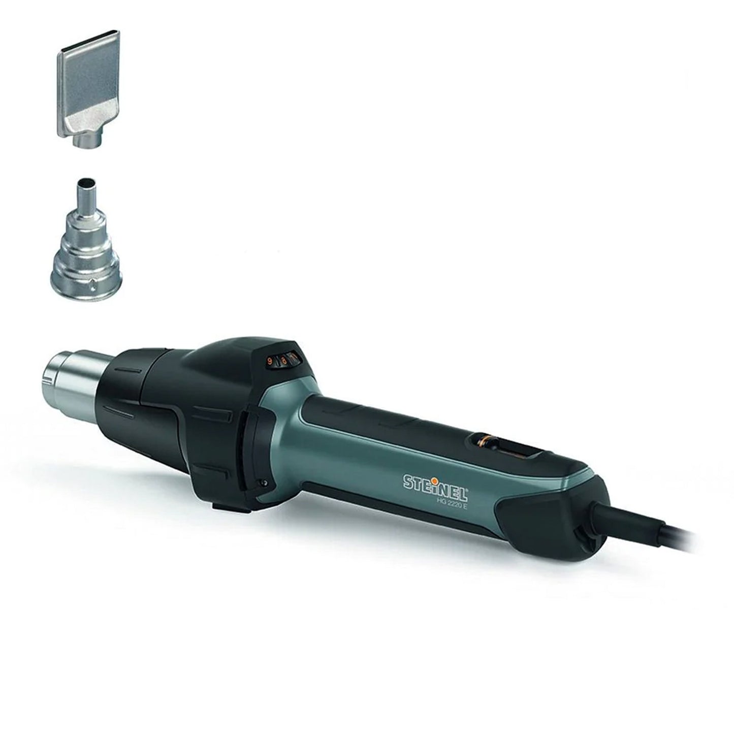 steinel hg2220e heat gun with nozzle and adapter on white background