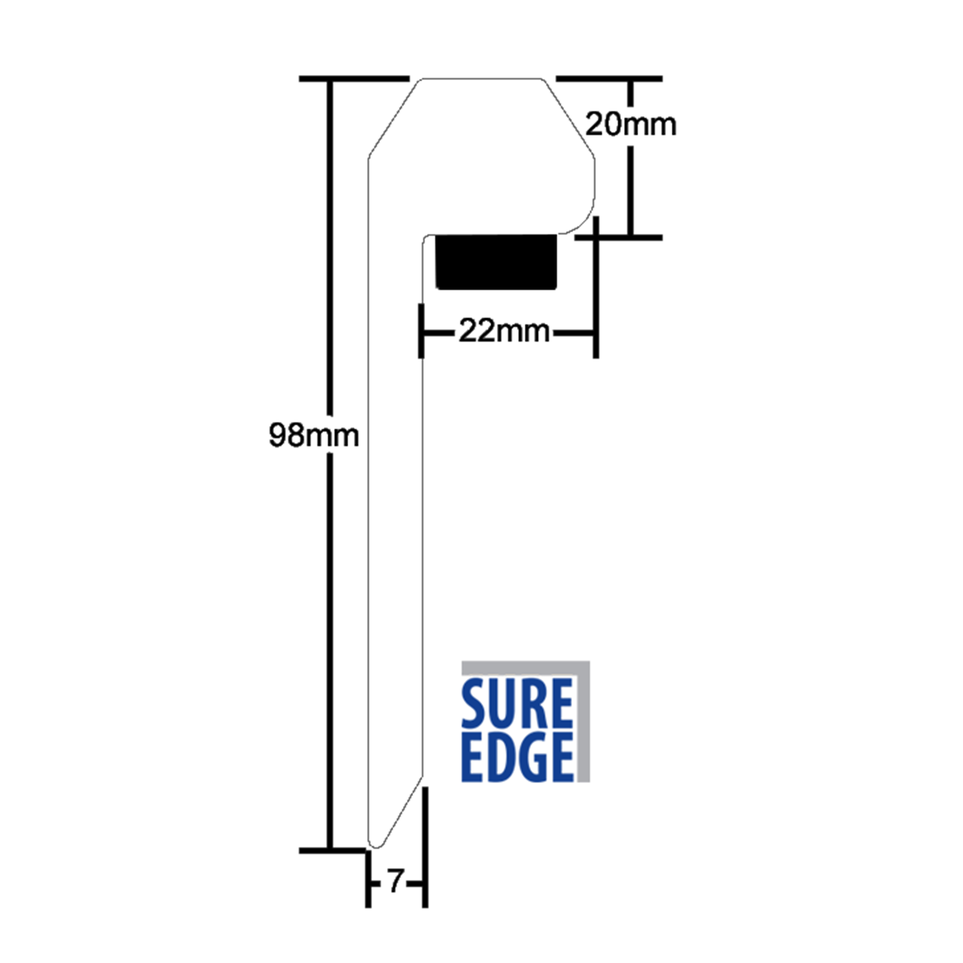 measurement diagram of the sure edge kerb trim profile for rubber roofing